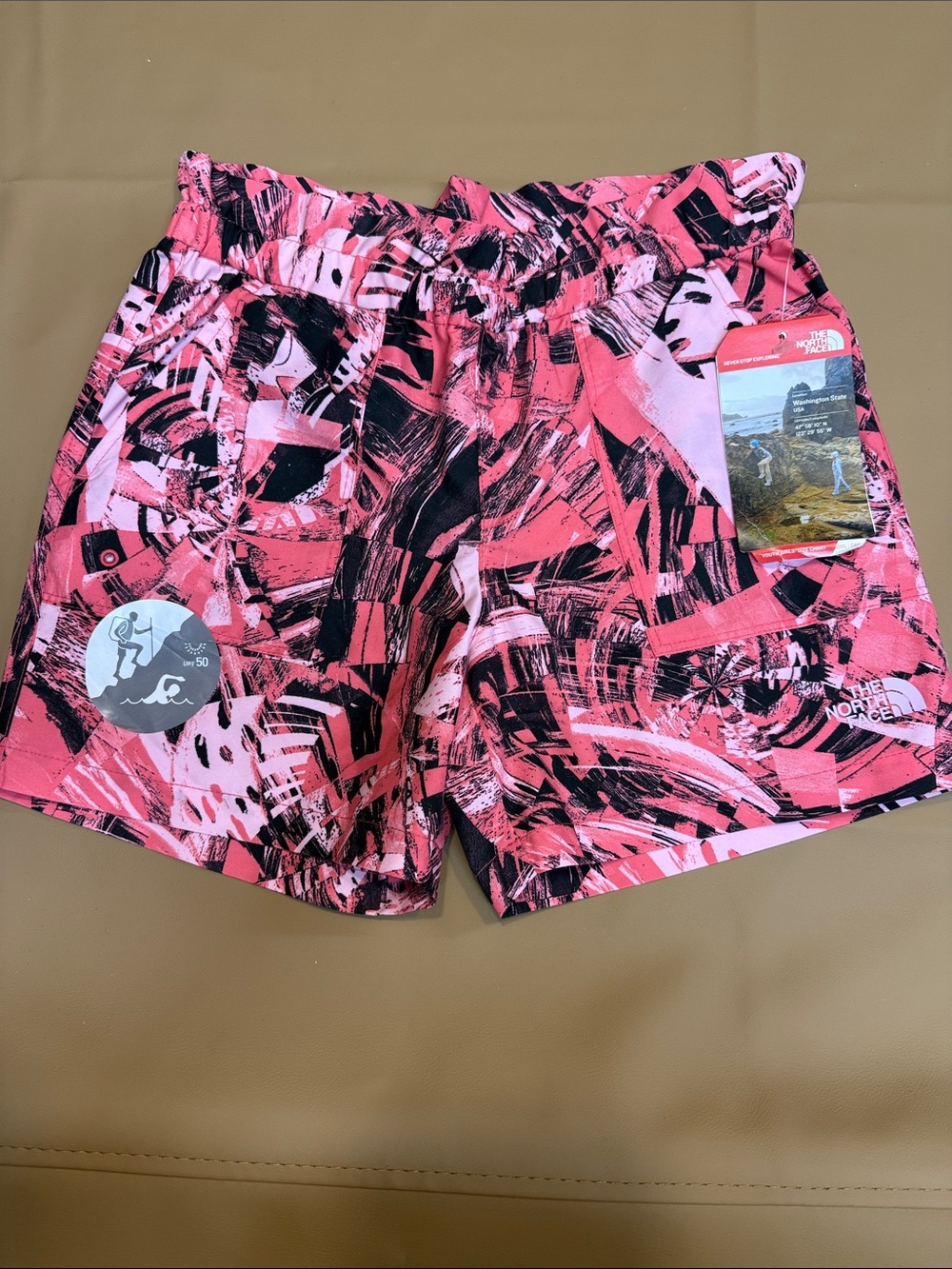 The North Face Pink & Black Abstract Kids Athletic Shorts